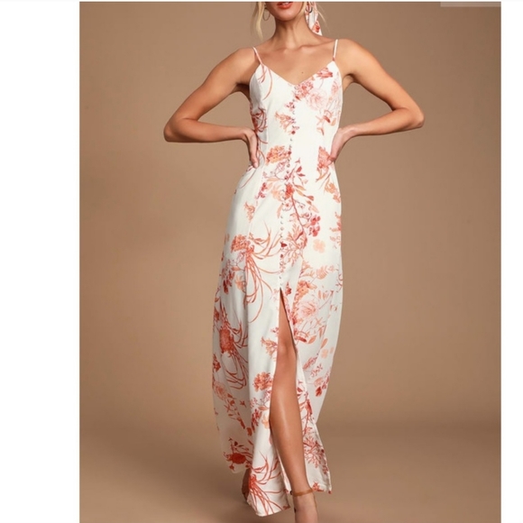 Lulus Dresses & Skirts - Lulu's Crista Rust Orange White Button Maxi Dress. Size L